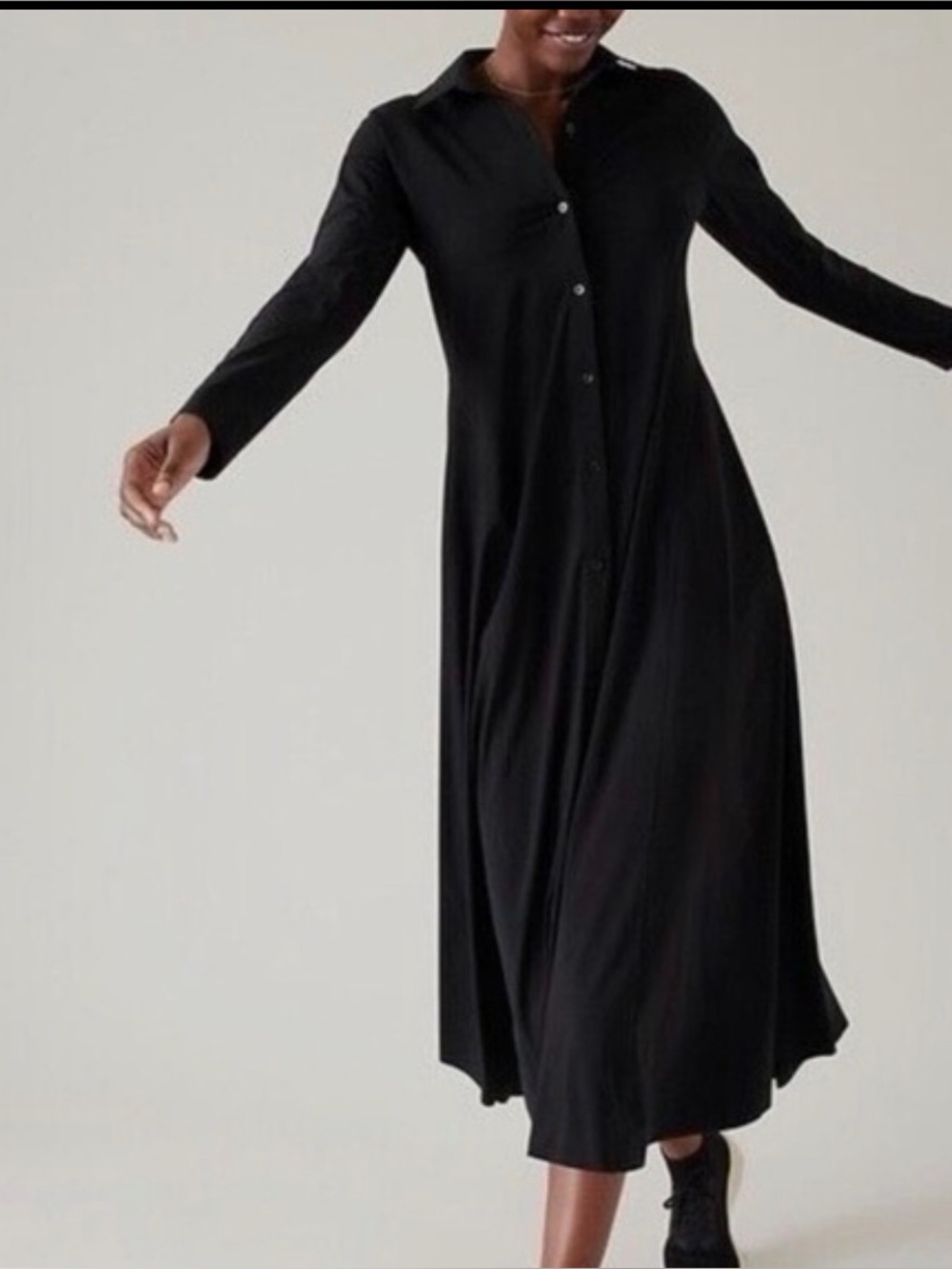 Athleta Cosmic Layer Dress Black Button Front Midi Size L